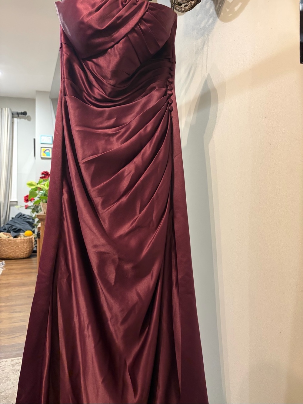 Bill Levkoff Strapless Draped Burgundy Evening Gown size 4